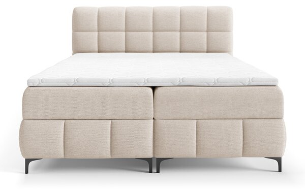 Čalúnená boxspring posteľ s úložným priestorom Zophie 120x200 - krémová