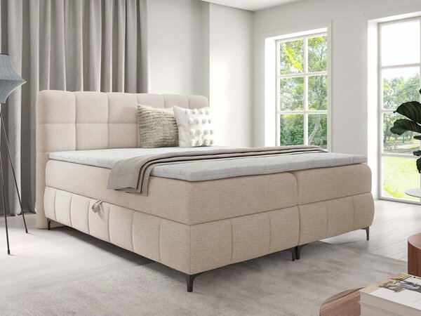 Čalúnená boxspring posteľ s úložným priestorom Zophie 120x200 - krémová
