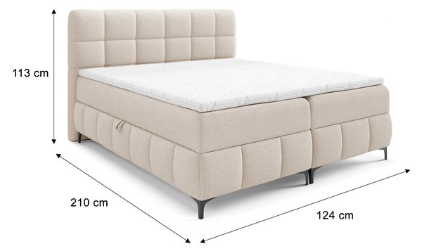 Čalúnená boxspring posteľ s úložným priestorom Zophie 120x200 - krémová