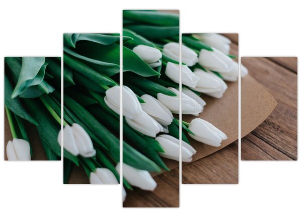 Obraz kytice bielych tulipánov (150x105 cm)