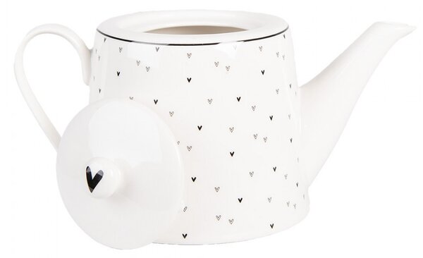 Biela porcelánová kanvička so srdiečkami Lovely Day - 23*14*14 cm / 1000 ml - Clayre & Eef