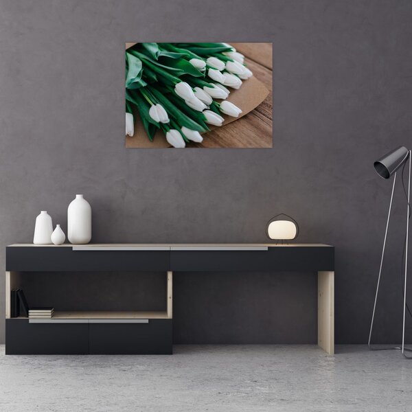 Obraz kytice bielych tulipánov (70x50 cm)