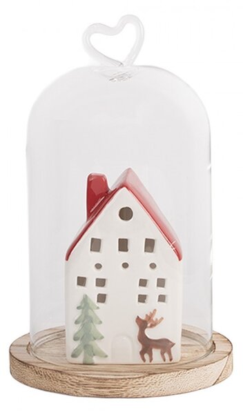 Drevený podnos so skleneným poklopom so srdiečkom - Ø 12*19 cm - Clayre & Eef