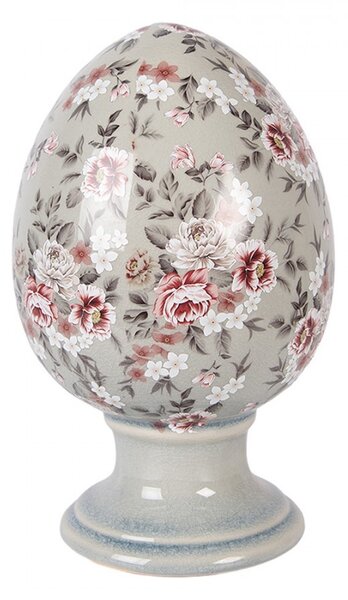 Zelené keramické vajíčko s kvetmi Floria L - Ø 15*24 cm - Clayre & Eef