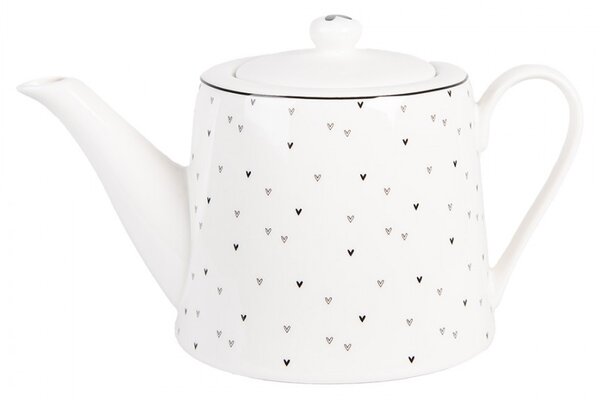 Biela porcelánová kanvička so srdiečkami Lovely Day - 23*14*14 cm / 1000 ml - Clayre & Eef
