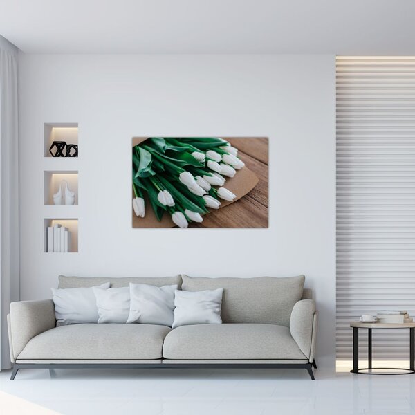 Obraz kytice bielych tulipánov (90x60 cm)