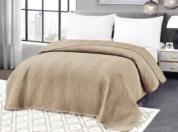 Béžový zamatový prehoz na posteľ ARROW VELVET Rozmer: 200 x 220 cm
