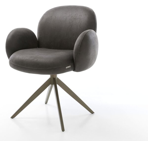 DELIFE Otočná jedálenská stolička Nube-Flex s opierkami mikrovlákno antracit vintage krížová podstava široká titanový efekt 360° otočná hojdacia funkcia vrecková pružina