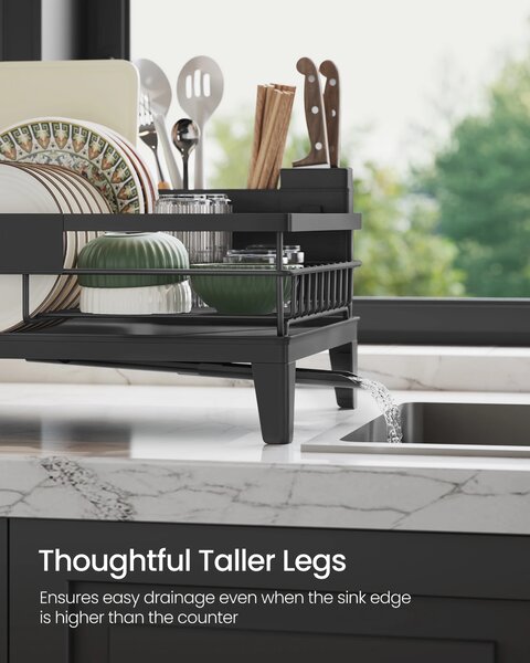 SONGMICS Odkvapkávač na riad s výsuvným odtokom 31 x 42 x 19 cm čierny