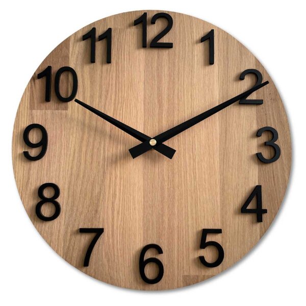 Luxusné drevené hodiny Dub s 3D číslicami | SENTOP MAS017-3041-hands/black-akcia20