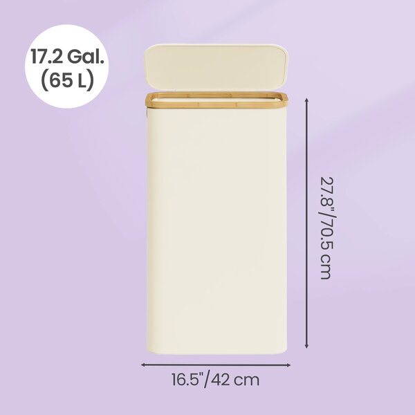 SONGMICS Skladací košík na bielizeň s vekom, oxfordská tkanina, 65 l, vyberateľná vložka, 42 x 71 x 23 cm, krémová