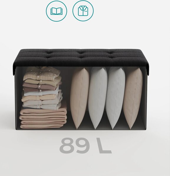 SONGMICS Taburet s úložným priestorom, nosnosť 300 kg, 89 l, 76 x 38 x 38 cm čierna