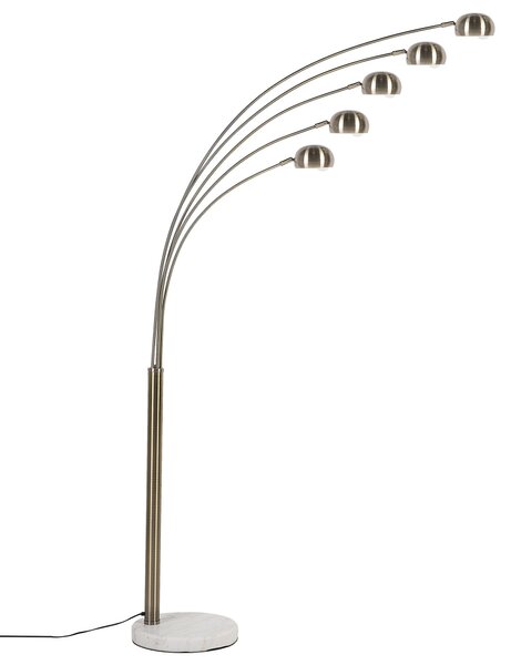 Stojaca lampa zlatá kovová 210 cm 5lampová mramorová základňa s nastaviteľnými odtieňmi dlhého káblu s priemyselným vzhľadom so spínacou oblúkovou lampou