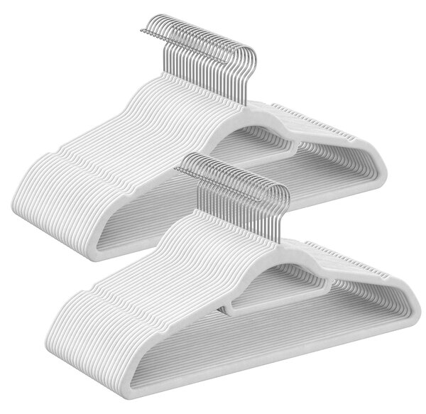 SONGMICS Sametové ramienka 20 ks s otočným háčikom 43,5 cm strieborná biela