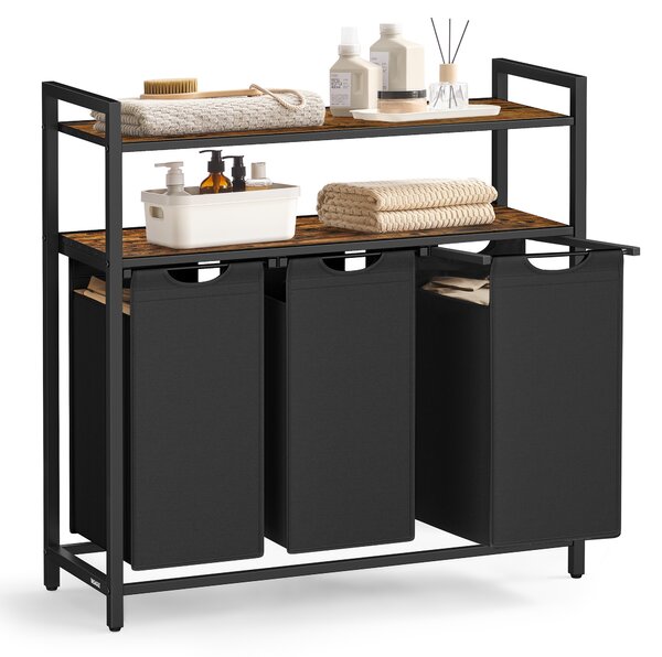 VASAGLE Koš na bielizeň 3 x 40 l s dvoma policami 92 x 92 x 33 cm hnedá čierna