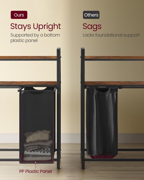 VASAGLE Koš na bielizeň 3 x 40 l s dvoma policami 92 x 92 x 33 cm hnedá čierna