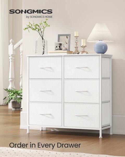 SONGMICS Komoda s 6 látkovými zásuvkami, 77 x 74 x 30 cm, biela