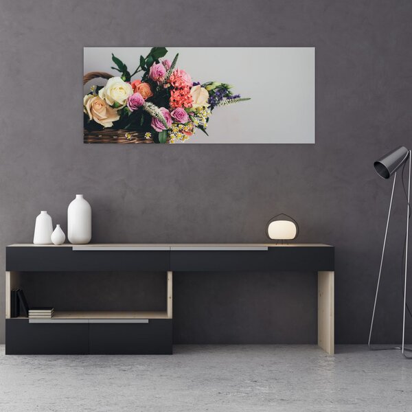 Obraz košíka s kvetinami (120x50 cm)
