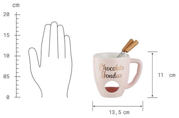 CHOCOLATE FONDUE Hrnček se 2 vidličkami - sv.ružová