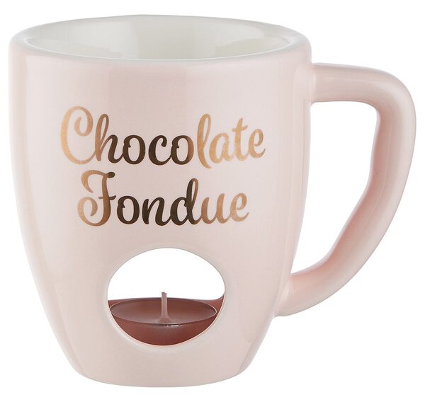 CHOCOLATE FONDUE Hrnček se 2 vidličkami - sv.ružová