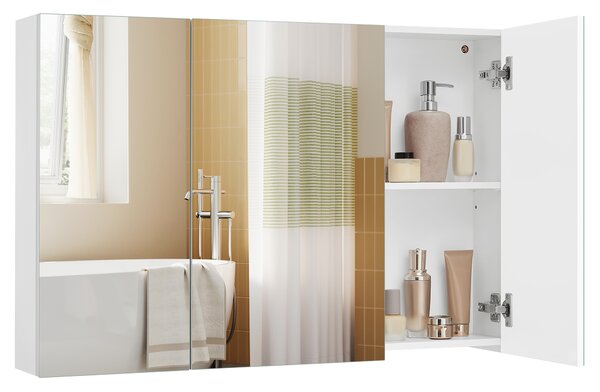 VASAGLE Zrkadlová kúpeľňová skrinka s 3 dvierkami, 60 x 90 x 15 cm, biela