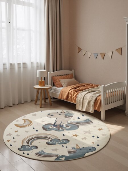 Koberec Hanse Home ADVENTURES UNICORN krémový kruh