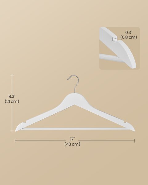 SONGMICS Drevené vešiaky 30 ks, otočné 43 cm, biele
