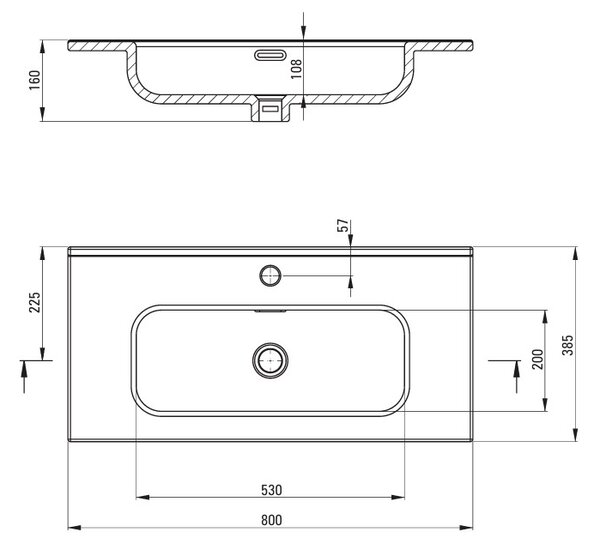 Deante Tubo, keramické umývadlo na zapustenie 800x385x160 mm, biela lesklá, DEA-CTU_6U8M