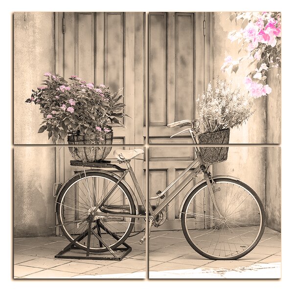 Obraz na plátne - Pristavený bicykel s kvetmi - štvorec 374FD (60x60 cm)