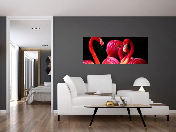 Obraz červených plameniakov (120x50 cm)