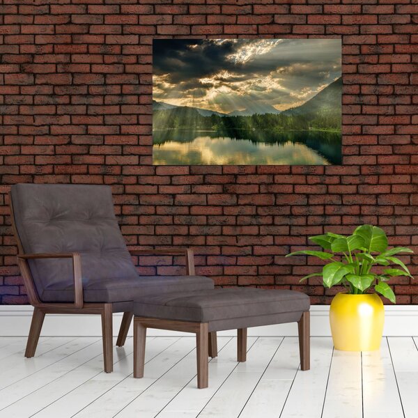 Obraz jazera s presvitajúcim slnkom (90x60 cm)