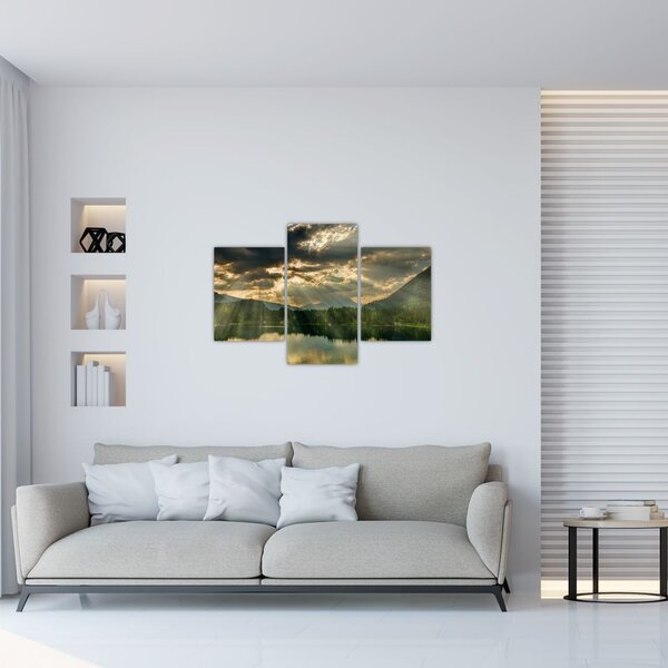 Obraz jazera s presvitajúcim slnkom (90x60 cm)
