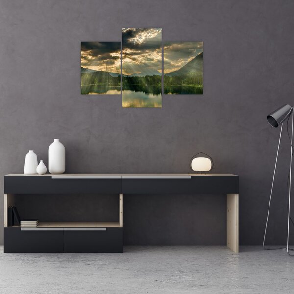 Obraz jazera s presvitajúcim slnkom (90x60 cm)