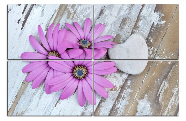 Obraz na plátne - Kvety a kamenné srdce 183D (90x60 cm)