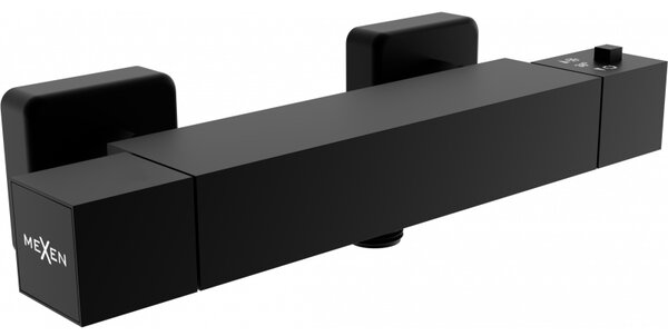 Mexen Cube, termostatická sprchová batéria so spodným 1/2" pripojením sprchy, čierna matná, 77200-70