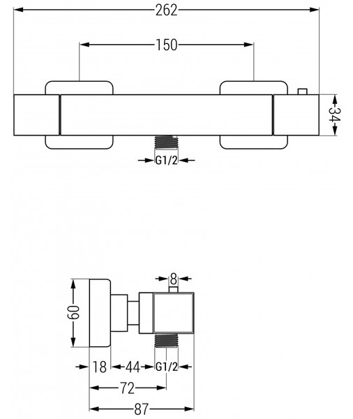 Mexen Cube, termostatická sprchová batéria so spodným 1/2" pripojením sprchy, biela, 77200-20