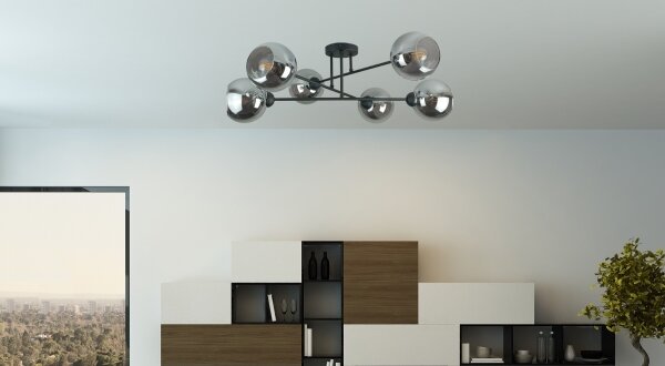 Luster na tyči VASCO 6xE27/60W/230V čierna/dymová čierna