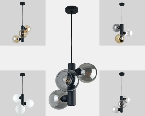Luster na lanku TUBE 3xE27/60W/230V čierna/dymová čierna