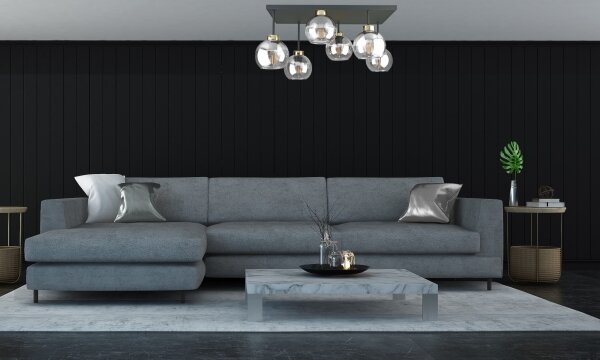 Prisadený luster NESSA 6xE27/60W/230V čierna/zlatá/číra