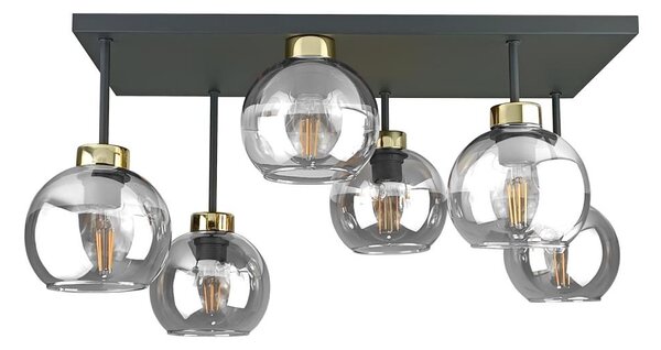 Prisadený luster NESSA 6xE27/60W/230V čierna/zlatá/číra