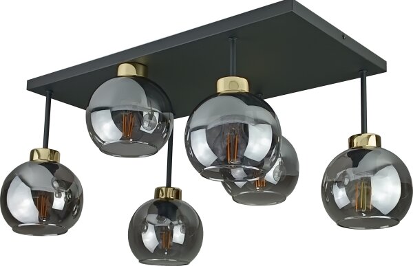 Prisadený luster NESSA 6xE27/60W/230V čierna/zlatá/dymová čierna