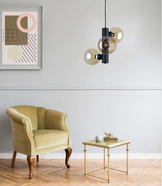 Luster na lanku TUBE 3xE27/60W/230V čierna/dymová béžová