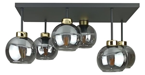 Prisadený luster NESSA 6xE27/60W/230V čierna/zlatá/dymová čierna