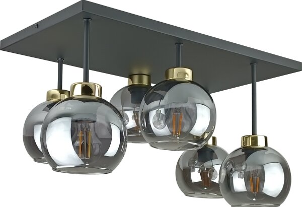 Prisadený luster NESSA 6xE27/60W/230V čierna/zlatá/dymová čierna
