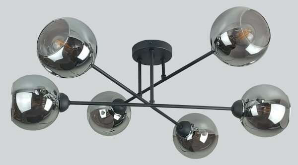 Luster na tyči VASCO 6xE27/60W/230V čierna/dymová čierna