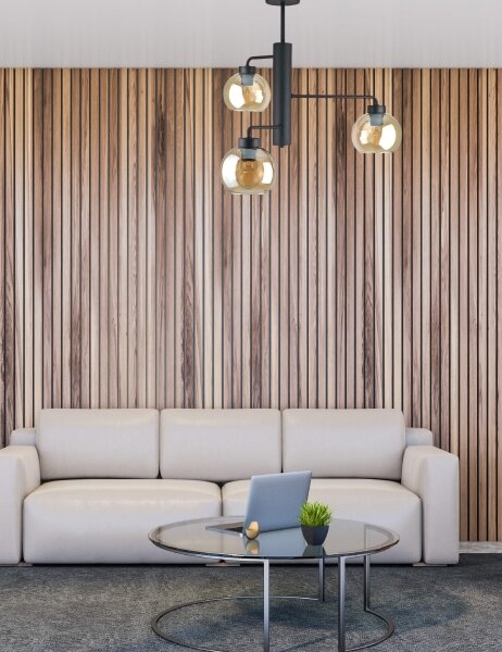 Luster na tyči FLEX 3xE27/60W/230V čierna/dymová béžová