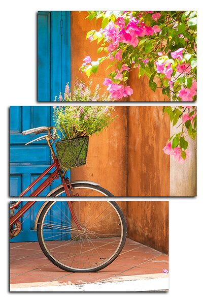 Obraz na plátne - Pristavený bicykel s kvetmi - obdĺžnik 774C (90x60 cm)