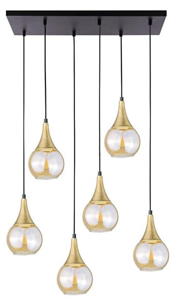 Luster na lanku LACRIMA HONEY 6xE27/60W/230V čierna/zlatá/dymová béžová