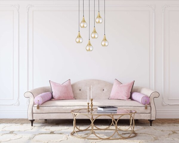 Luster na lanku LACRIMA HONEY 6xE27/60W/230V čierna/zlatá/dymová béžová