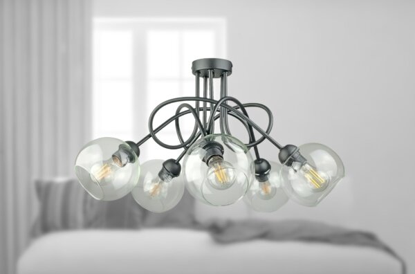 Prisadený luster EVIE 5xE27/60W/230V antracit/číra